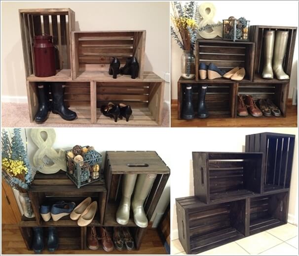 wooden crate shoe storage