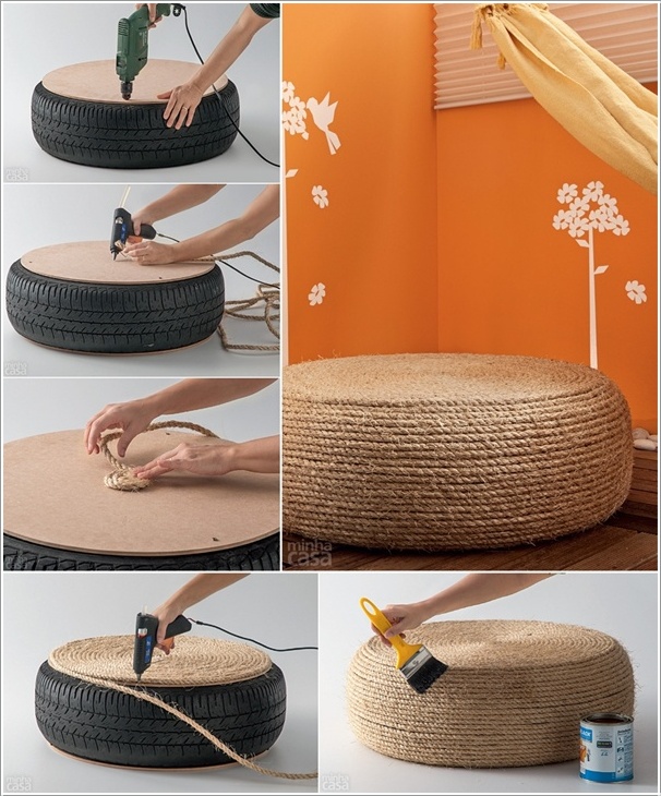 Rope Covered Tire Ottoman