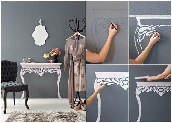 Make a Painted Faux Table Under a Floating Shelf If no Space for a Console Table