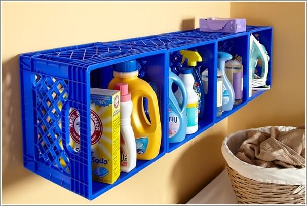 Use Milk Crates as Cubbies for Storing Laundry Supplies