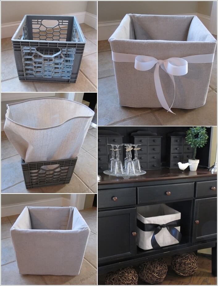 Sew a Cover for a Plastic Crate and Use It as a Storage Bin