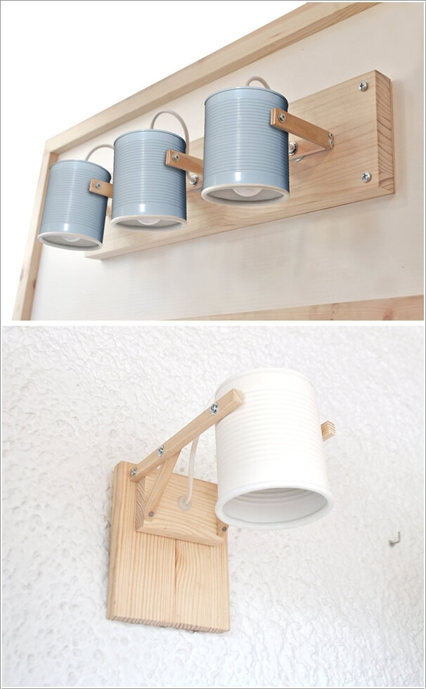 Lamps Created from Painted Recycled Tin Cans and Wood