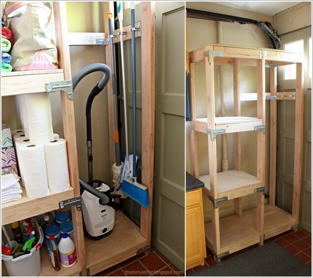 Build a Storage Tower with Wood and Store Other Cleaning Supplies Along with The Vacuum Cleaner at one Place
