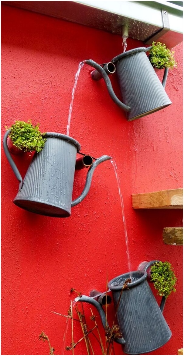 Create a Waterfall with Recycled Metal Watering Cans