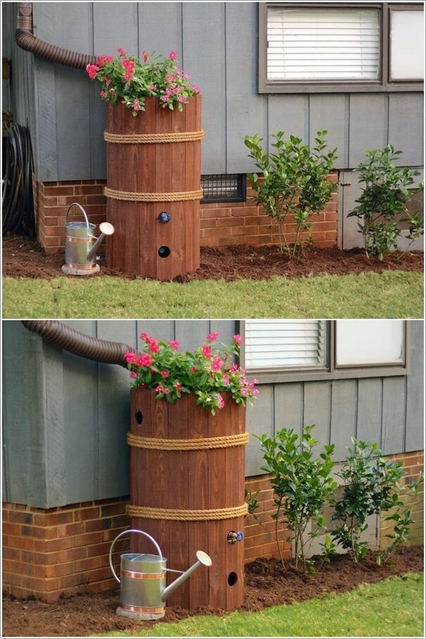 Put a Decorative Rain Barrel with a Planter