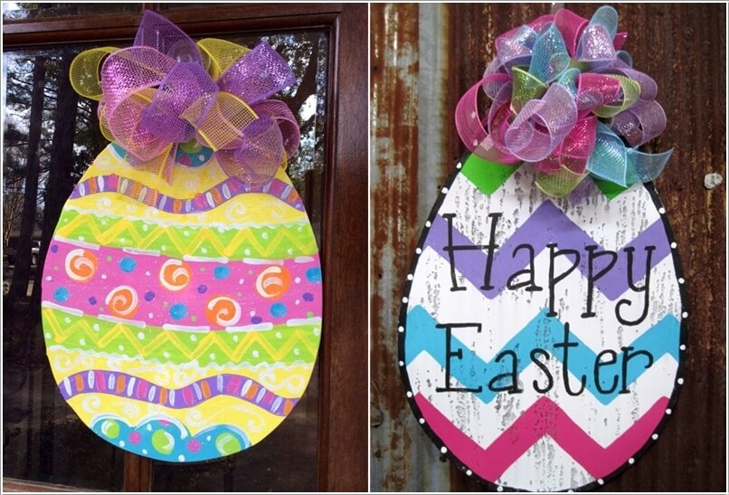 Cut an Egg Shaped Wooden Sign; Paint And Embellish It with Ribbons to Make a Door Hanger