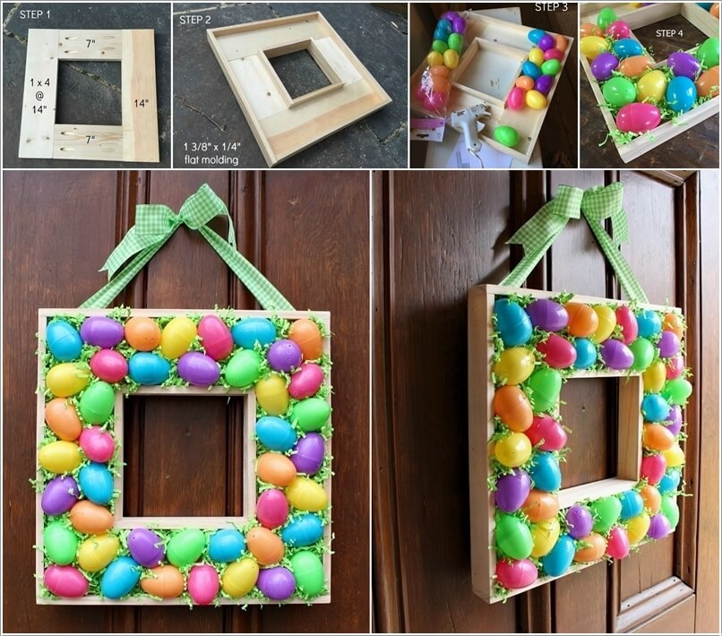 Make an Easy and Colorful Wreath with Scrap Wood and Plastic Easter Eggs