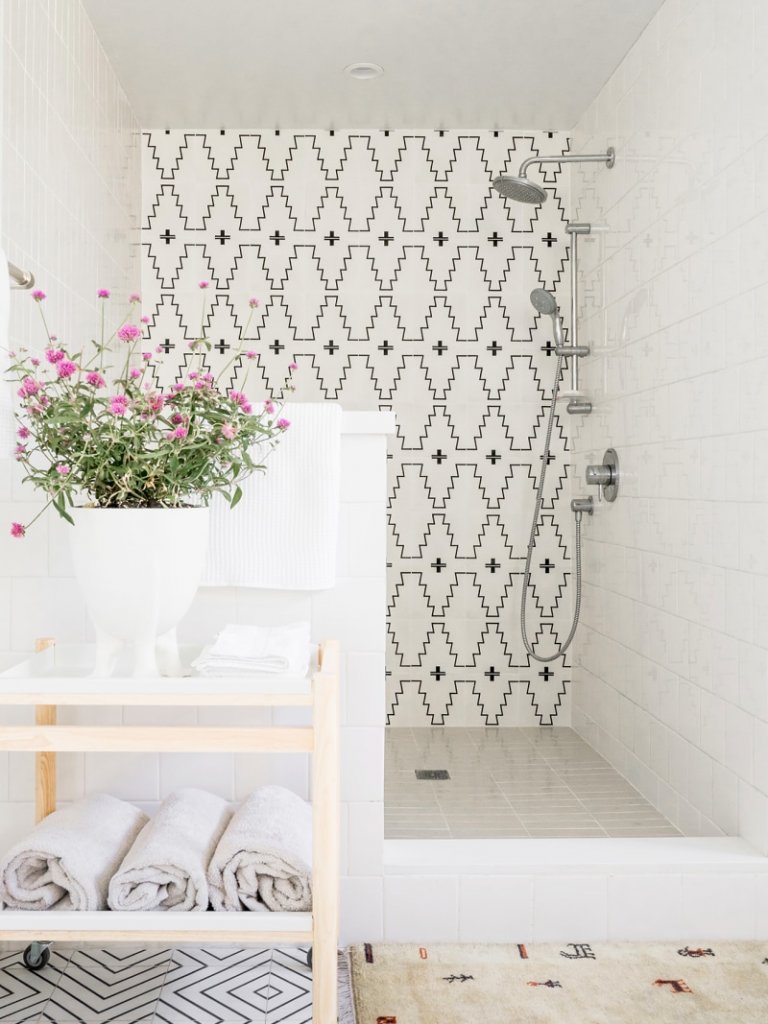 For a Unique and Unusual Shower Enclosure Install Aztec Tiles on The Walls
