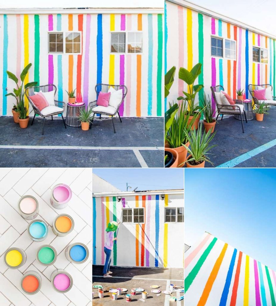 Take Pints Of Cheerful Paint Colors And Paint Rainbow Stripes On The Wall