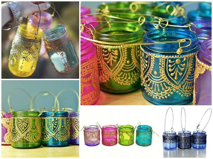 Hand Painted Moroccan Lamps Inspired Mason Jars