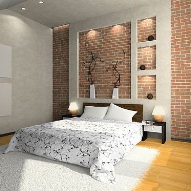 Bright Brick Wall Bedroom Interior