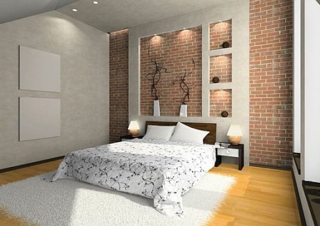 Bright Brick Wall Bedroom Interior