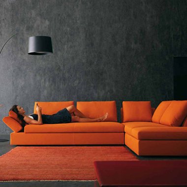 Contemproary Livig Room with orange sofa