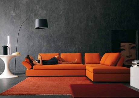 Contemproary Livig Room with orange sofa