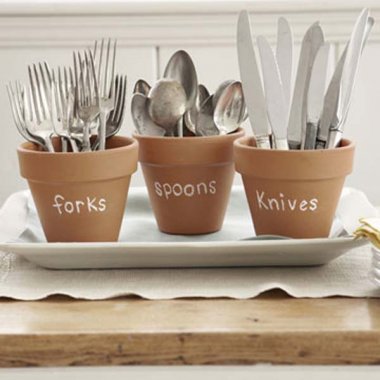 Glossed Pot Holders as Cutlery Holders