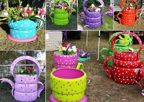 10 Colorful Garden Crafts to Make from Old Tires fi