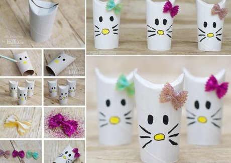 Make These Cute Hello Kitties from Paper Rolls fi