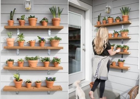 10 Wonderful DIY Outdoor Planter Shelves 2