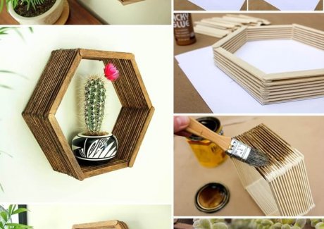 Popsicle Stick Hexagon Shelf fi