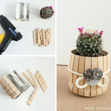 Wood Clothespins and Tin Can Planter fi