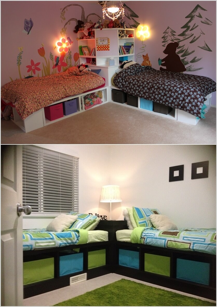 две кровати для детей в комнате